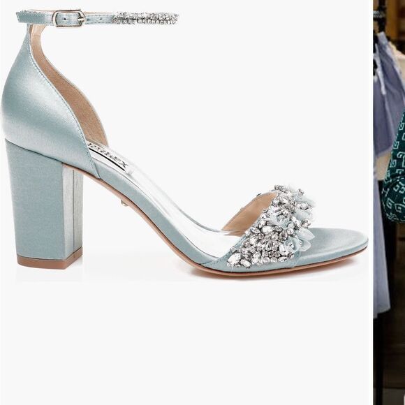 Badgley Mischka Clara embellished strap block heel blue satin heel Size 6 $235 - Picture 2 of 11